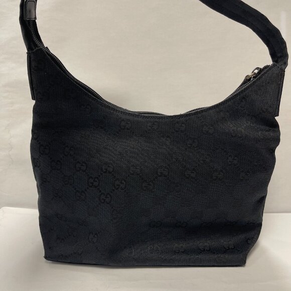 Gucci Black GG Canvas Hobo Bag w/ Leather Trim - Preowned - Picture 2 of 16